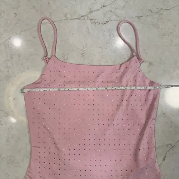 Pink Rhinestone Cami Tank Top Women's Small Y2K Barbiecore Festival Layering - Picture 7 of 16
